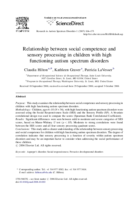 (PDF) Relationship between social competence and sensory processing in ...