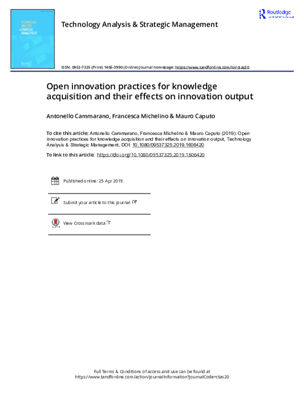 (PDF) Open innovation practices for knowledge acquisition and their ...