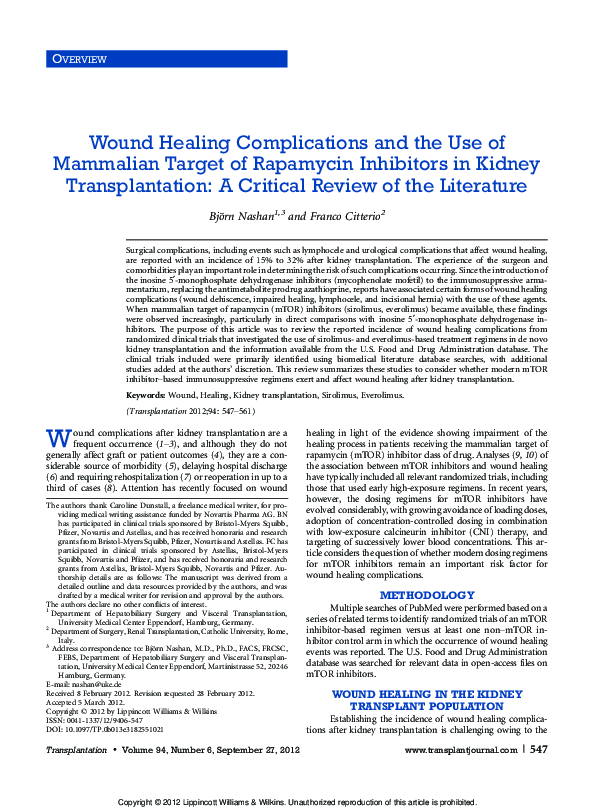 (PDF) Wound healing complications and the use of mammalian target of ...