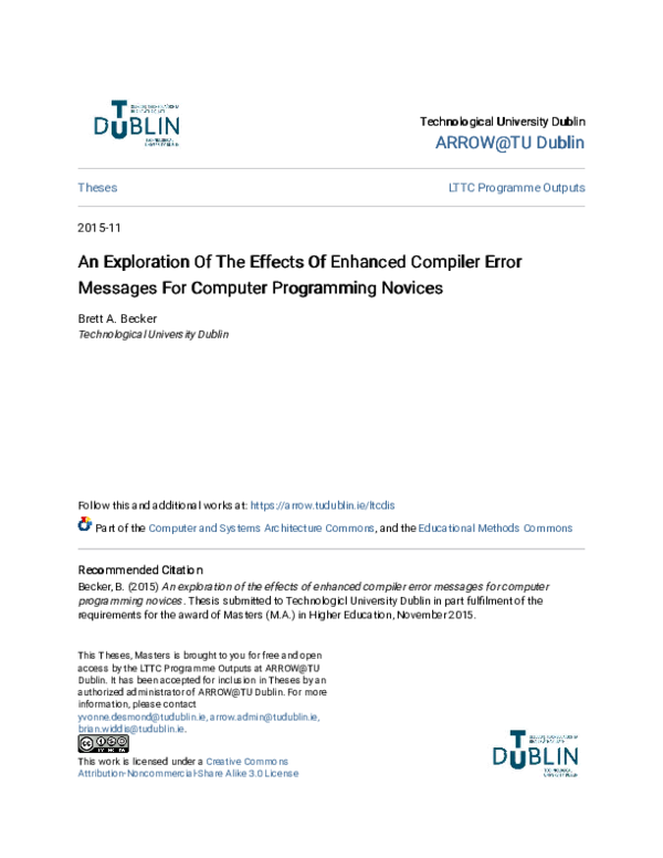 Pdf An Exploration Of The Effects Of Enhanced Compiler Error Messages For Computer Programming Novices Brett Becker Academia Edu