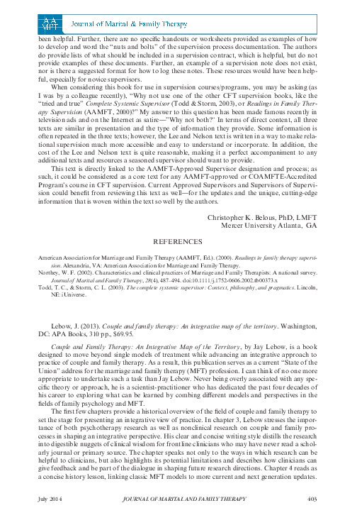 (PDF) Lebow, J. (2013). Couple and family therapy: An integrative map ...