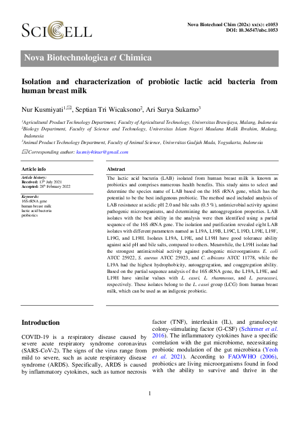 (PDF) Isolation and characterization of probiotic lactic acid bacteria ...