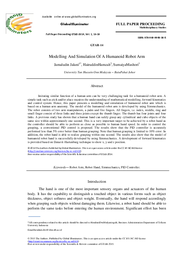 (PDF) Modelling and Simulation of a Humanoid Robot Arm