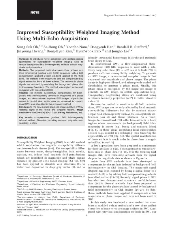 (PDF) Improved susceptibility weighted imaging method using multi-echo ...