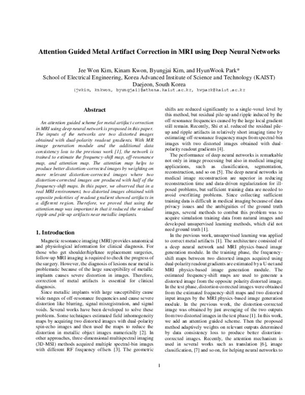 (PDF) Attention Guided Metal Artifact Correction in MRI using Deep ...