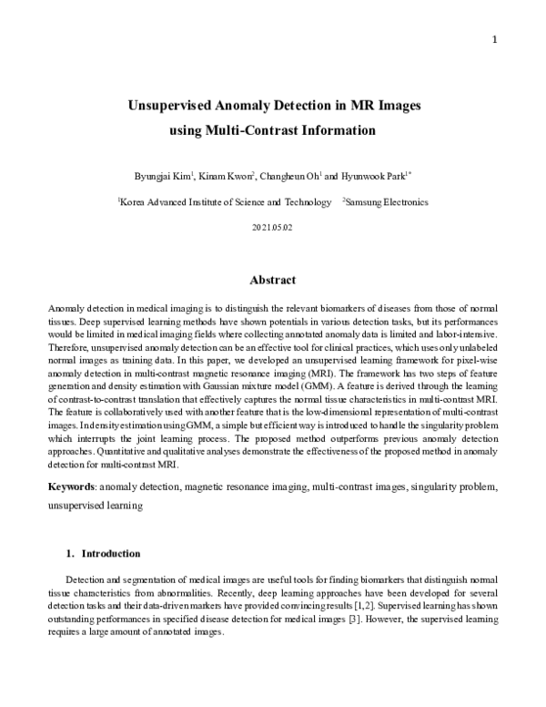 (PDF) Unsupervised anomaly detection in MR Images using Multi‐Contrast ...