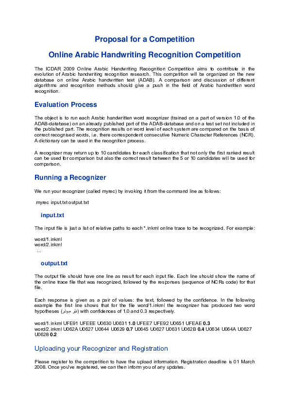 (PDF) Online Arabic Handwriting Recognition Competition