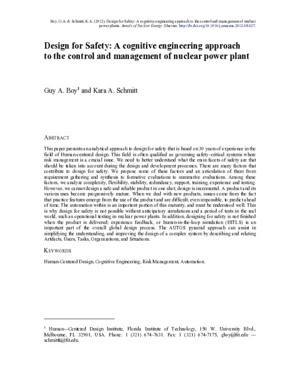 (PDF) Design for safety: A cognitive engineering approach to the ...