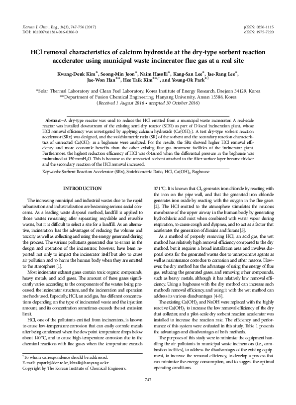 (PDF) HCl removal characteristics of calcium hydroxide at the dry-type ...
