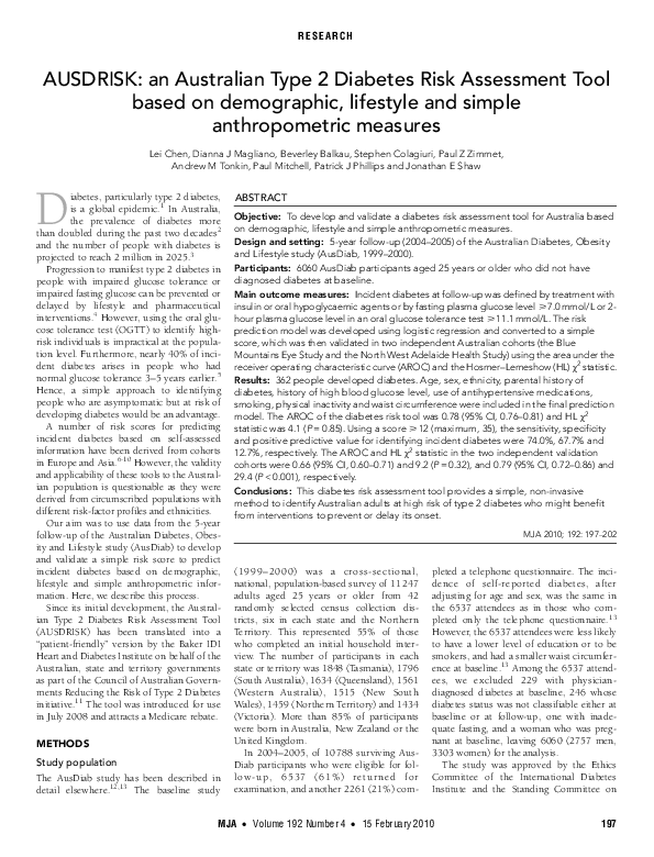 (PDF) AUSDRISK: an Australian Type 2 Diabetes Risk Assessment Tool ...
