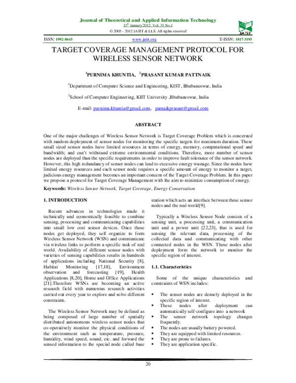 (PDF) Target Coverage Management Protocol for Wireless Sensor Network