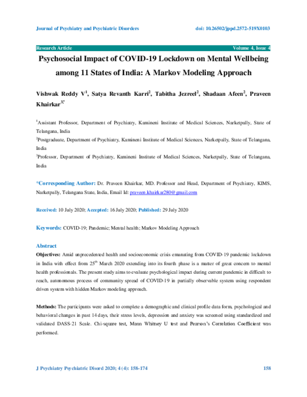 (PDF) Psychosocial Impact of COVID-19 Lockdown on Mental Wellbeing ...