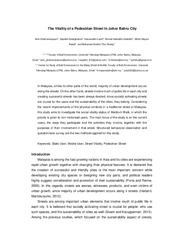 (PDF) The vitality of a pedestrian street in Johor Bahru City