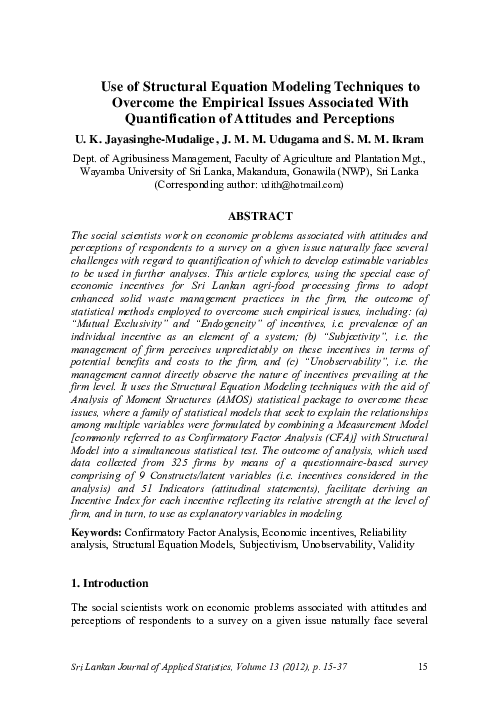 (PDF) Use of Structural Equation Modeling Techniques to Overcome the ...