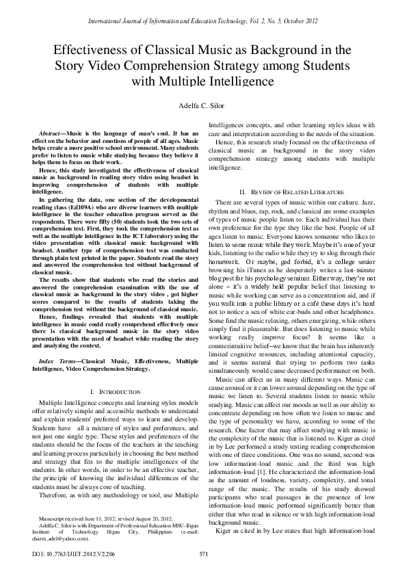 (PDF) Effectiveness of Classical Music as Background in the Story Video ...