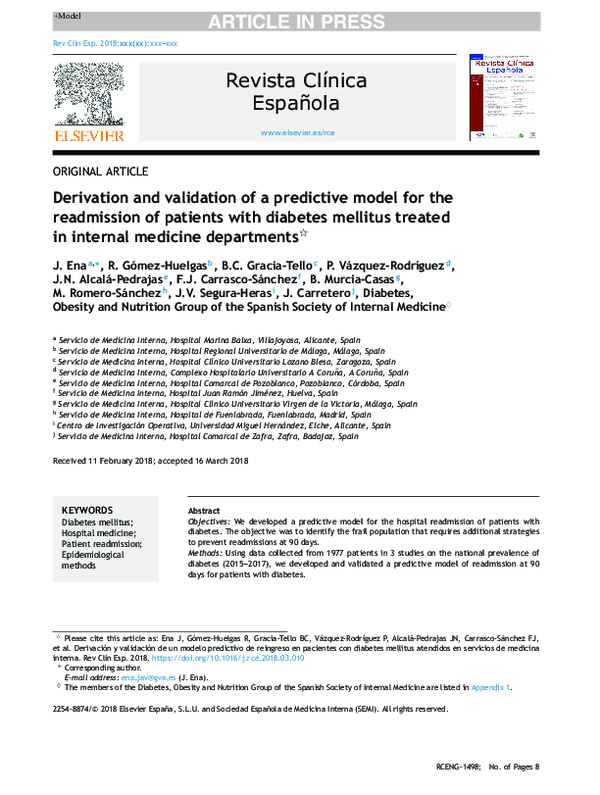 (PDF) Derivation and validation of a predictive model for the ...