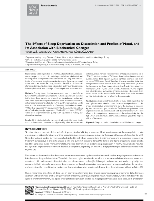 (PDF) The Effects of Sleep Deprivation on Dissociation and Profiles of ...