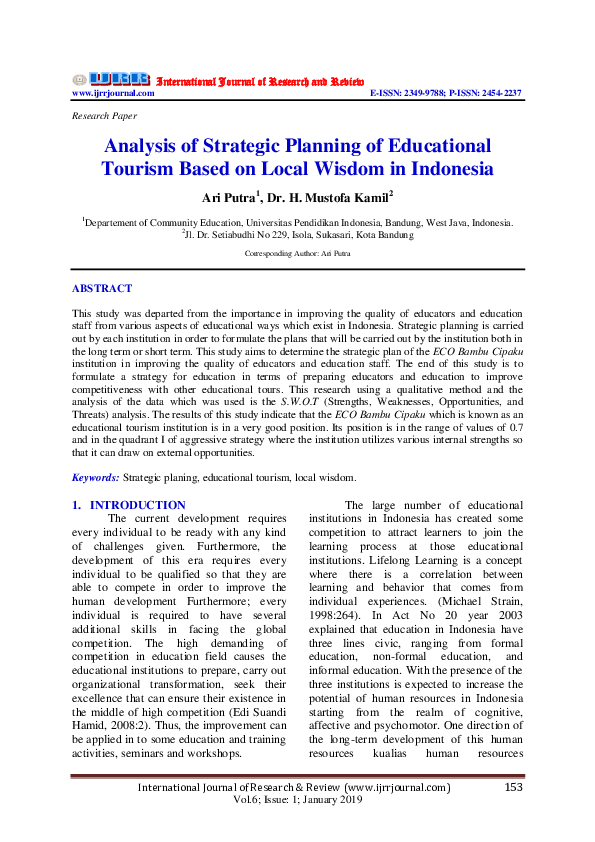 (PDF) Analysis of Strategic Planning of Educational Tourism Based on ...