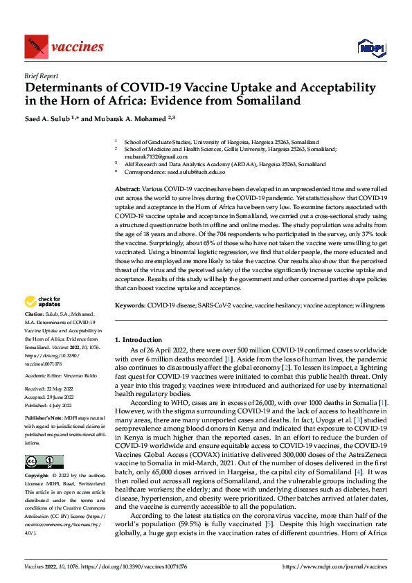 (PDF) Determinants of COVID-19 Vaccine Uptake and Acceptability in the ...