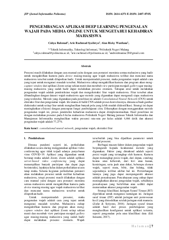 (PDF) Pengembangan Aplikasi Deep Learning Pengenalan Wajah Pada Media ...