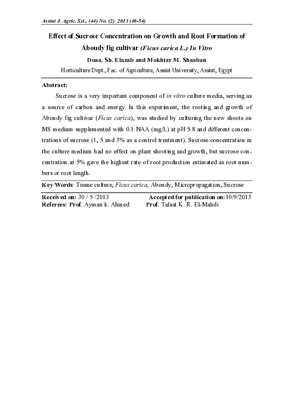 (PDF) Effect of Sucrose Concentration on Growth and Root Formation of ...