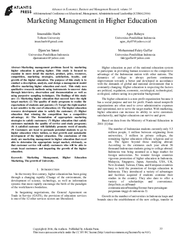 (PDF) Marketing Management in Higher Education