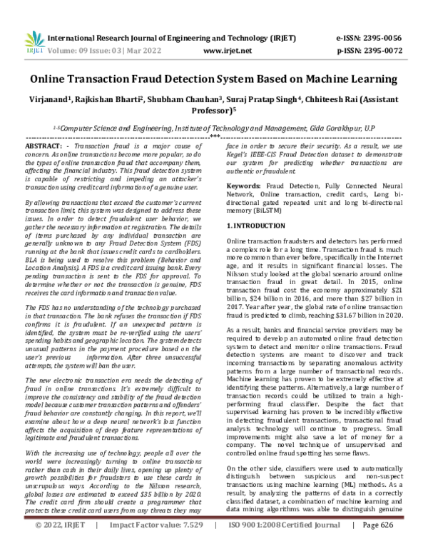 (PDF) Online Transaction Fraud Detection System Based on Machine Learning