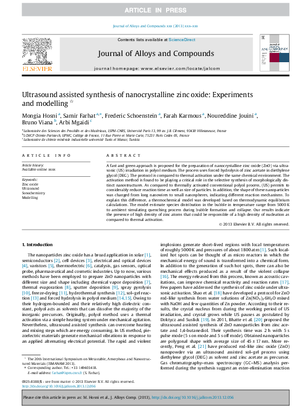 (PDF) Ultrasound assisted synthesis of nanocrystalline zinc oxide ...