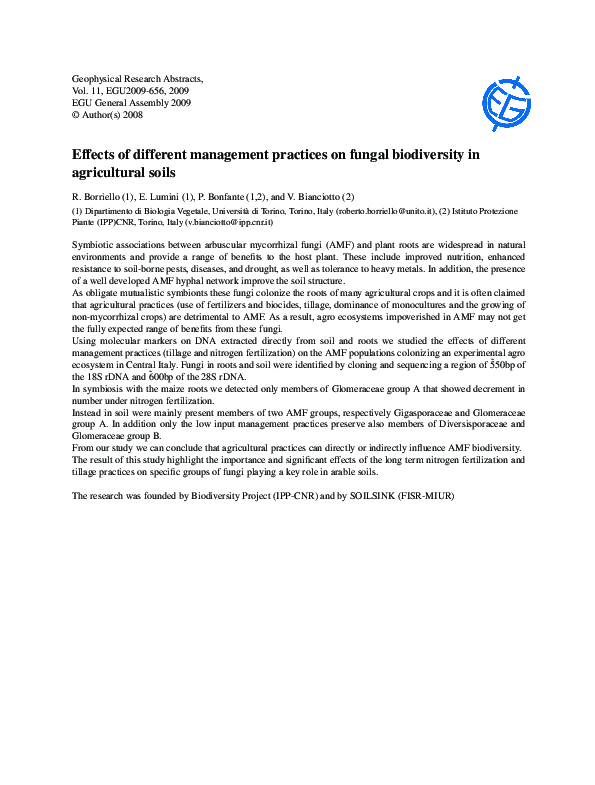 (PDF) Effects of different management practices on fungal biodiversity ...