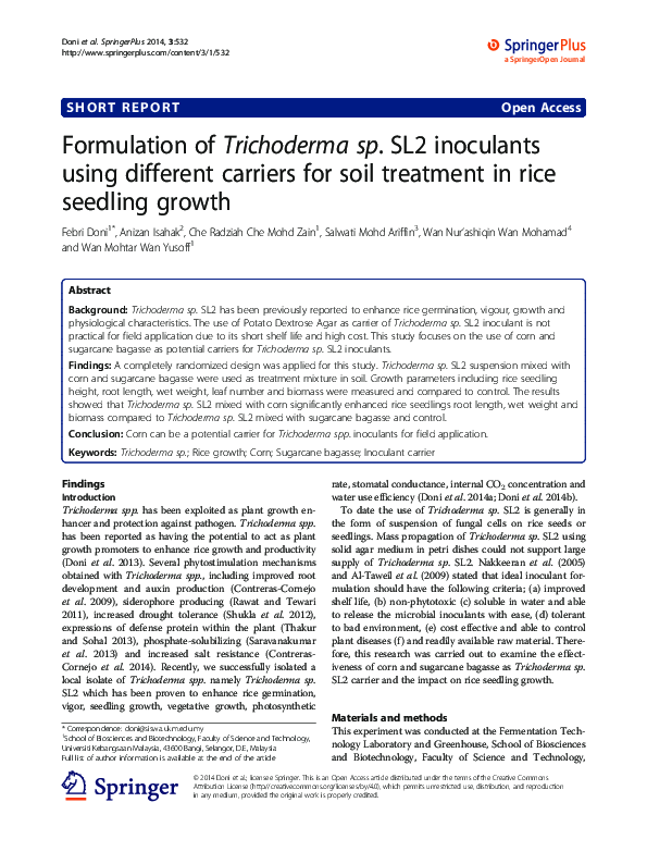 (PDF) Formulation of Trichoderma sp. SL2 inoculants using different ...