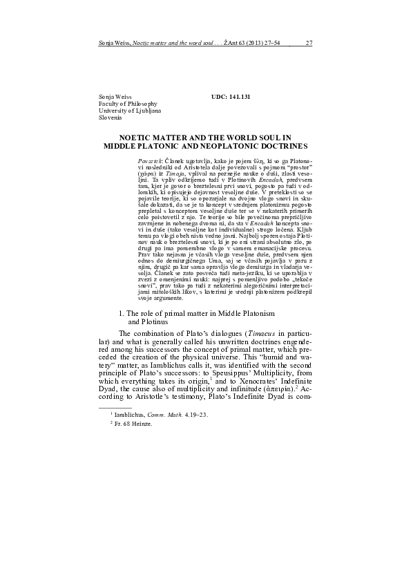 (PDF) Noetic Matter and the World Soul in Middle Platonic and ...