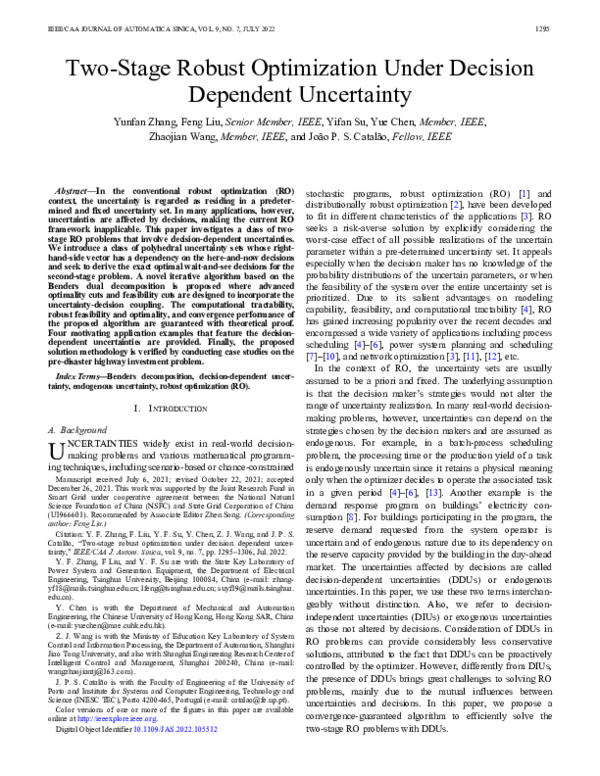 (PDF) Two-Stage Robust Optimization Under Decision Dependent Uncertainty