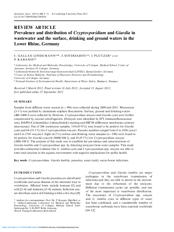(PDF) Prevalence and distribution of Cryptosporidium and Giardia in ...