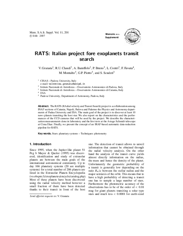 (PDF) RATS: an Italian project for Exoplanets Transit Search