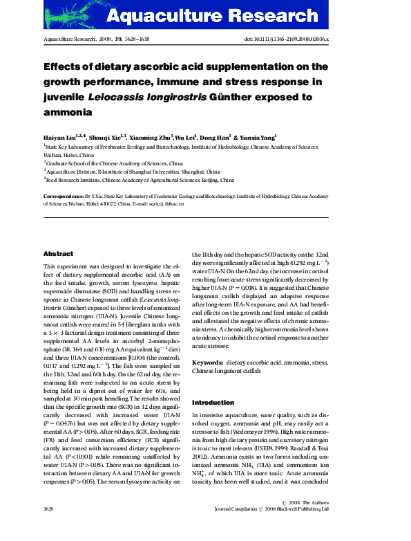 (PDF) Effects of dietary ascorbic acid supplementation on the growth ...