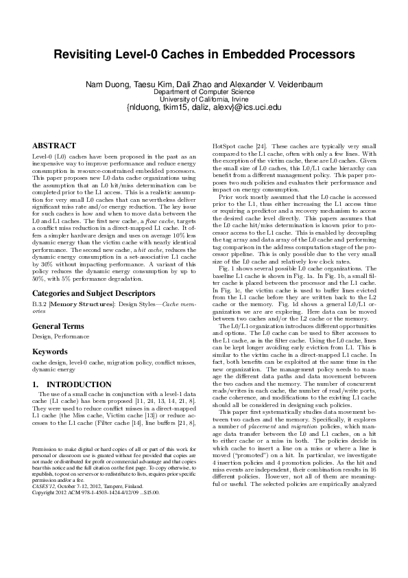(PDF) Revisiting level-0 caches in embedded processors