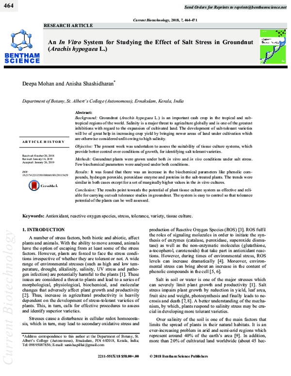 (PDF) An In Vitro System for Studying the Effect of Salt Stress in ...