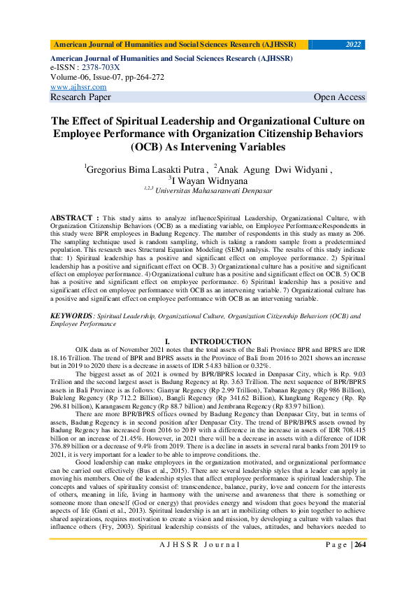 (PDF) The Effect of Spiritual Leadership and Organizational Culture on ...