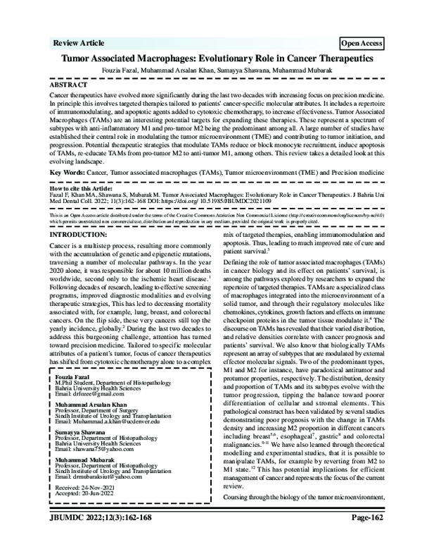 (PDF) Tumor Associated Macrophages Evolutionary Role in Cancer Therapeutics