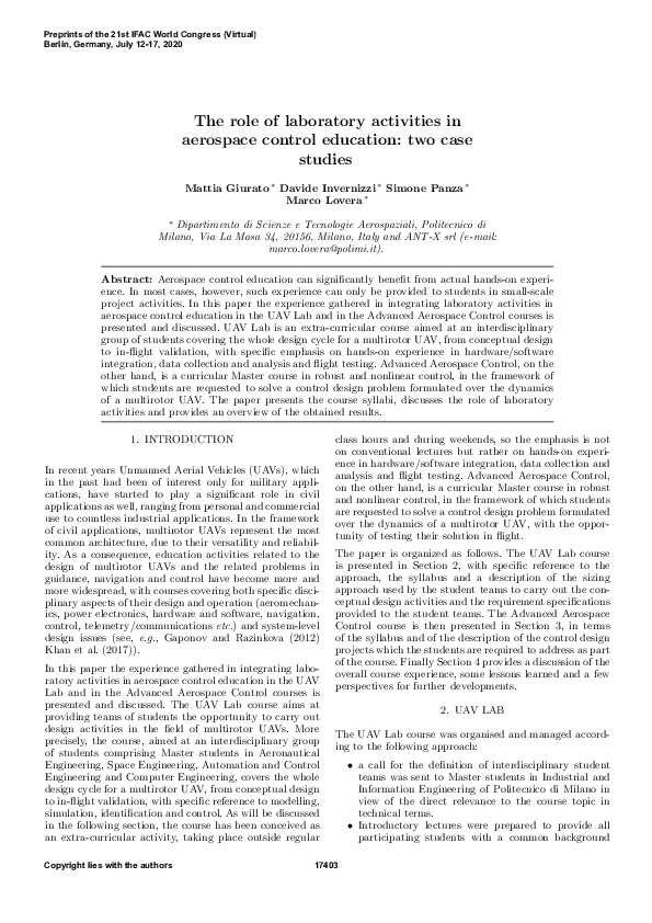 (PDF) The role of laboratory activities in aerospace control education ...