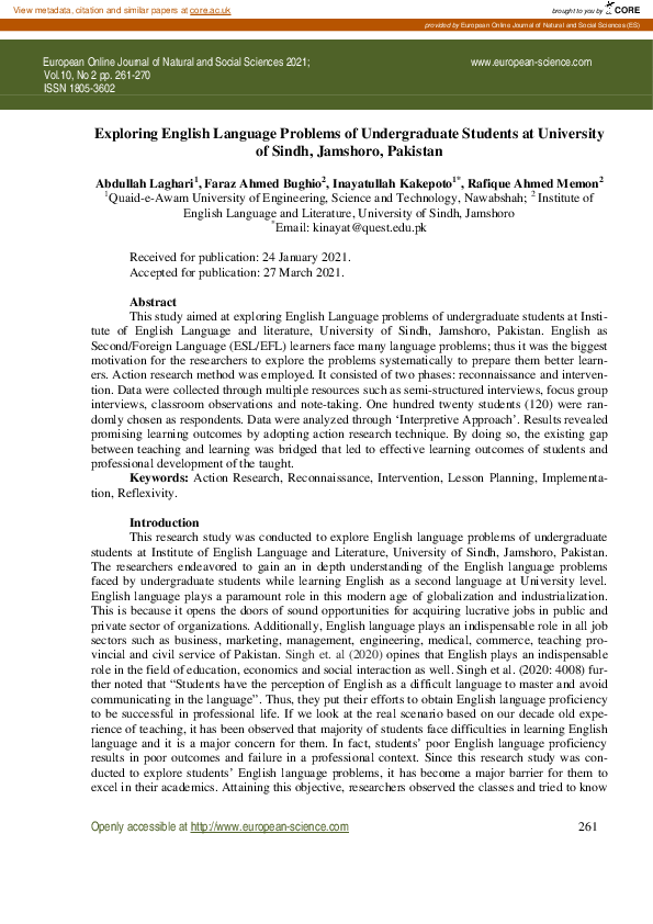 (PDF) Exploring English Language Problems of Undergraduate Students at ...