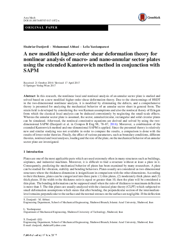 (PDF) A new modified higher-order shear deformation theory for ...