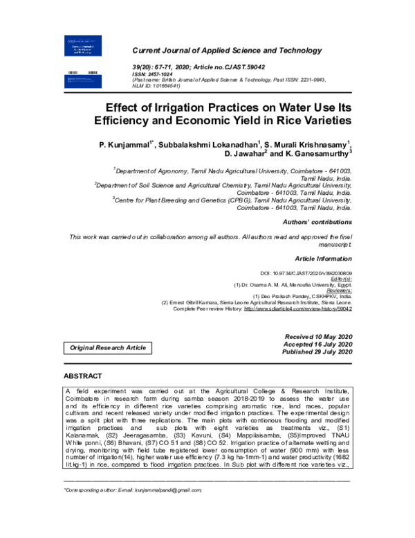 (PDF) Effect of Irrigation Practices on Water Use Its Efficiency and ...