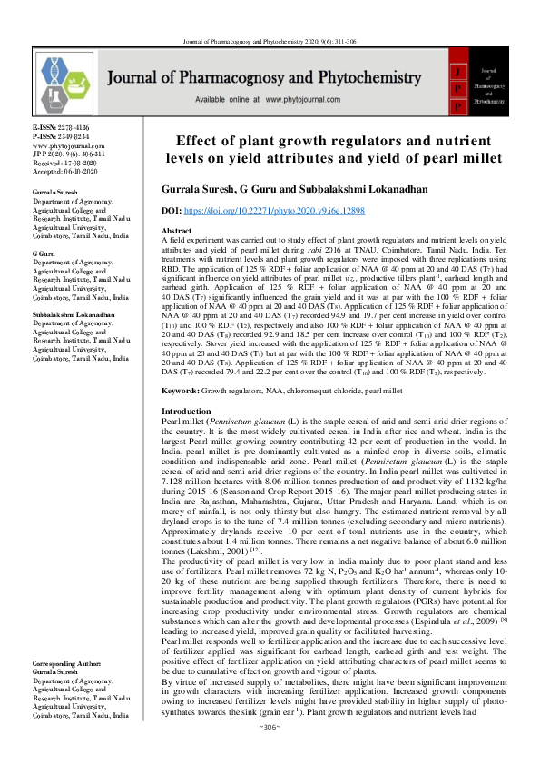 (PDF) Effect of plant growth regulators and nutrient levels on yield ...