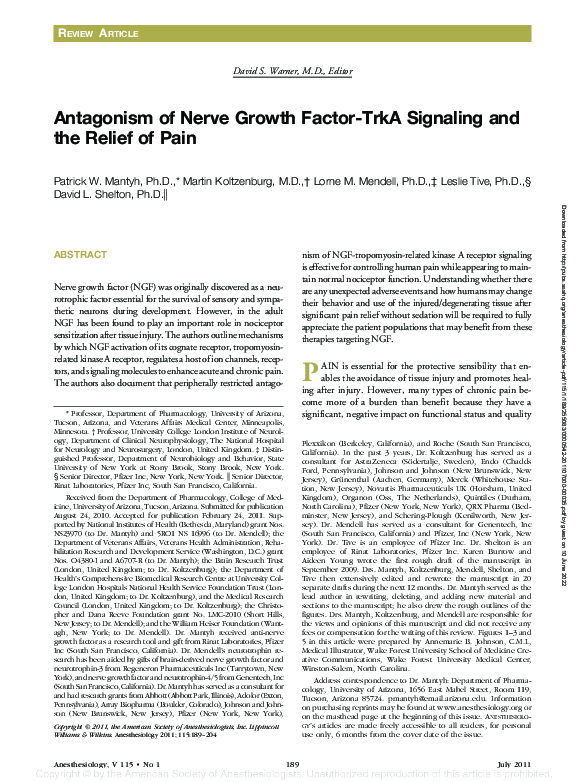 (PDF) Antagonism of Nerve Growth Factor-TrkA Signaling and the Relief ...