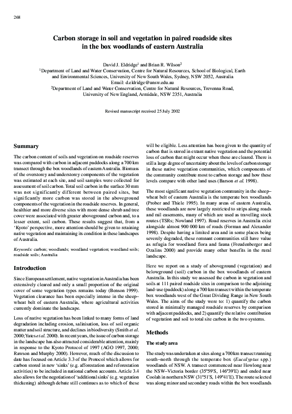 (PDF) Carbon storage in soil and vegetation in paired roadside sites in ...