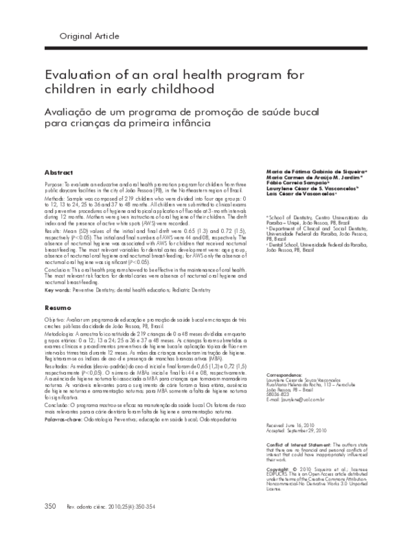 (PDF) Evaluation of an oral health program for children in early childhood