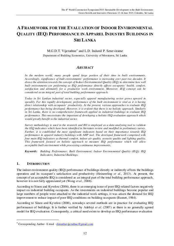 (PDF) A FRAMEWORK FOR THE EVALUATION OF INDOOR ENVIRONMENTAL QUALITY ...