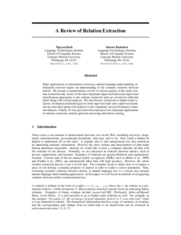 (PDF) A review of relation extraction