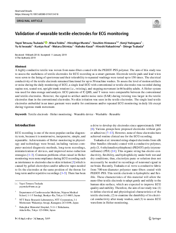 (PDF) Validation of wearable textile electrodes for ECG monitoring